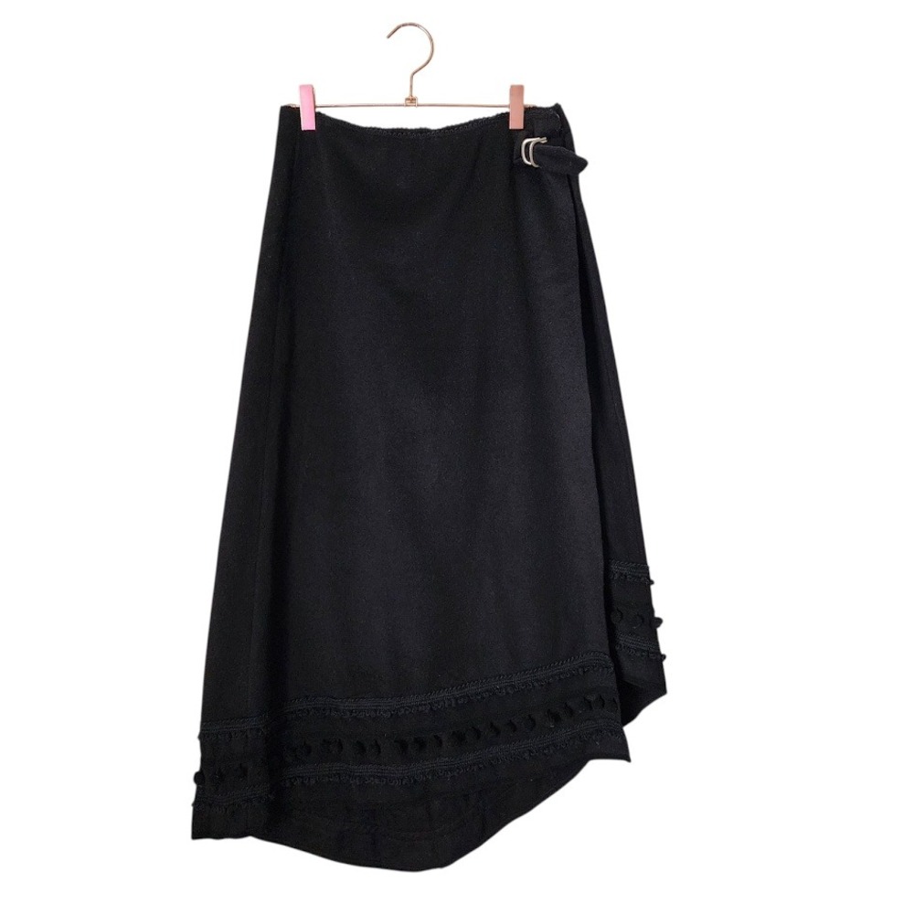 ARMANI COLLEZIONI Apres Ski Cashmere Wrap Skirt Black Pom Trim snow bunny 8